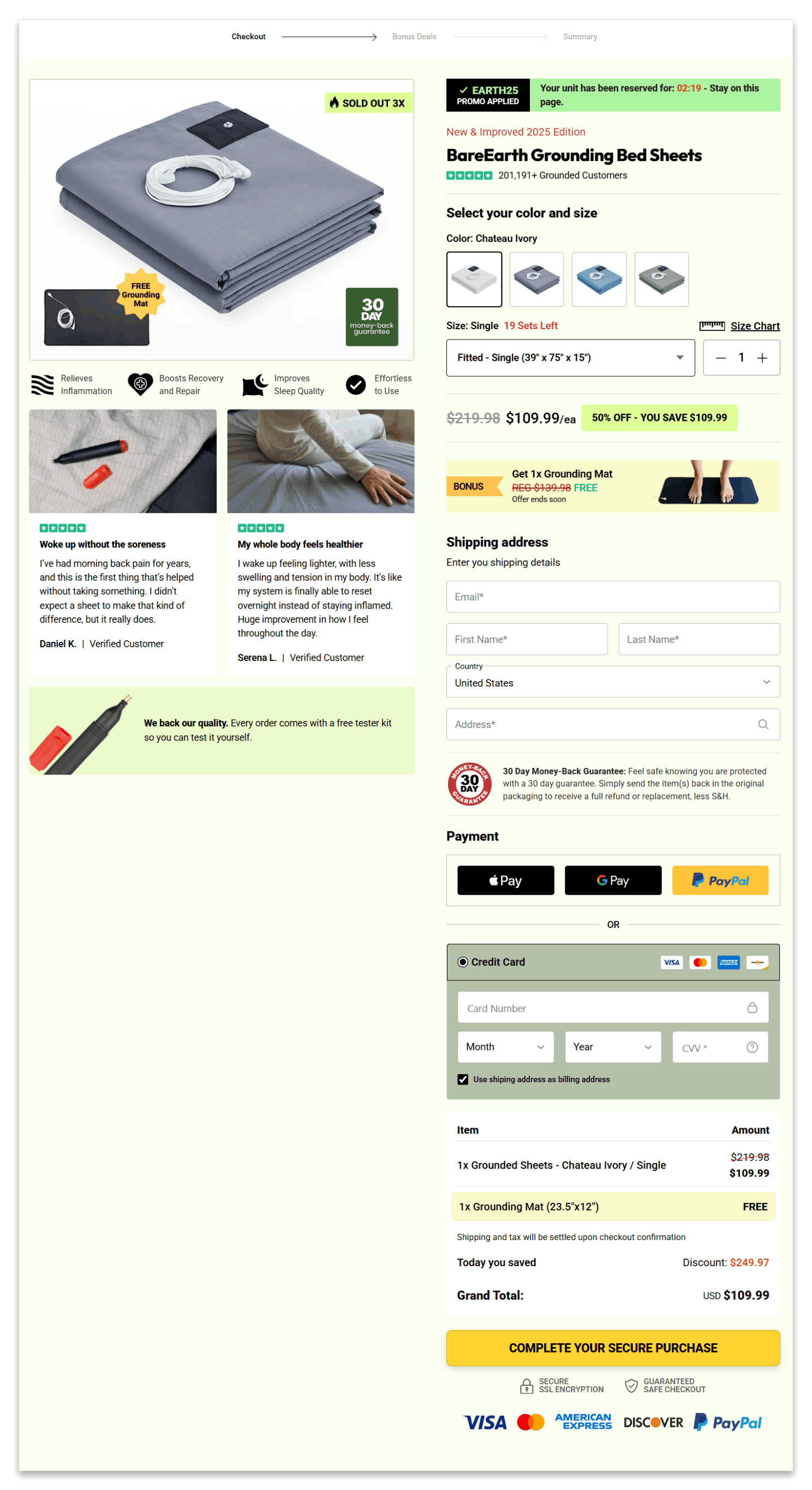 Bareearth Sheets secure checkout page